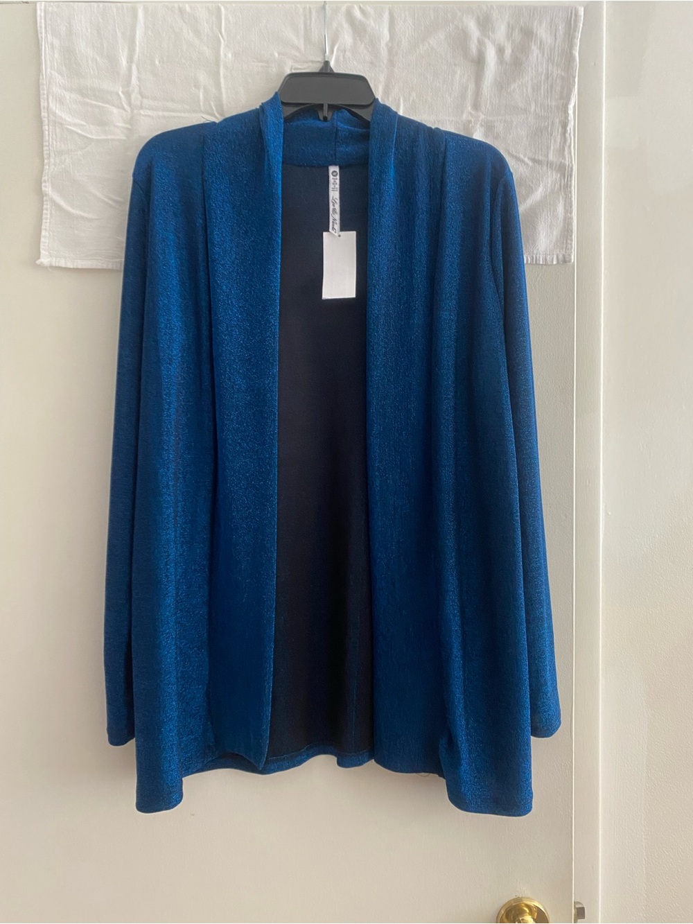 Leo & Nicole Open-Front Blue Sparkle Cardigan Sweater NWT